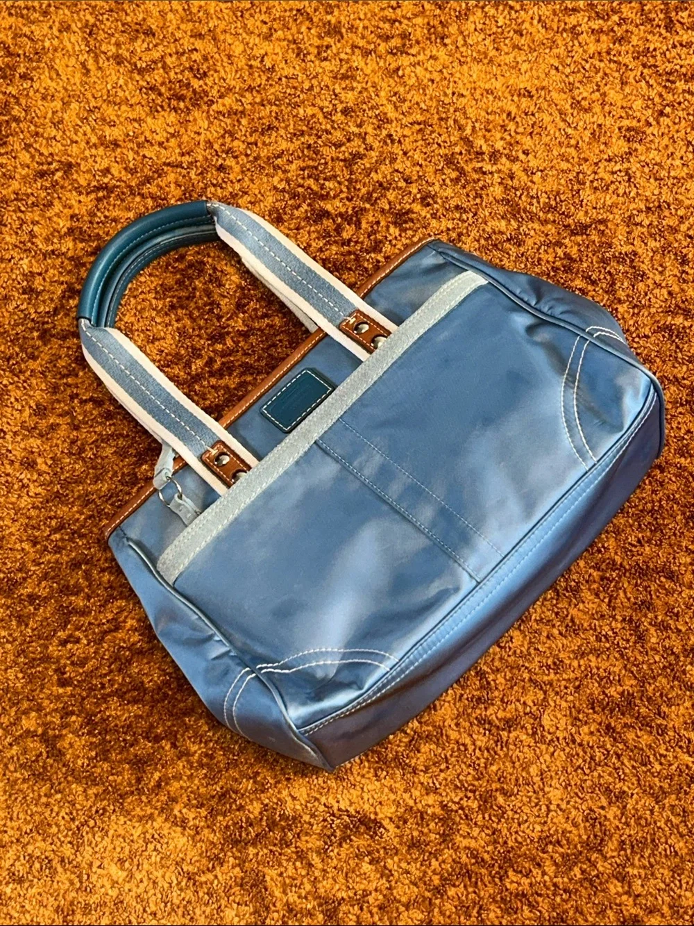 Coach Blue Satchel with Light Blue Trim and Dual Handles